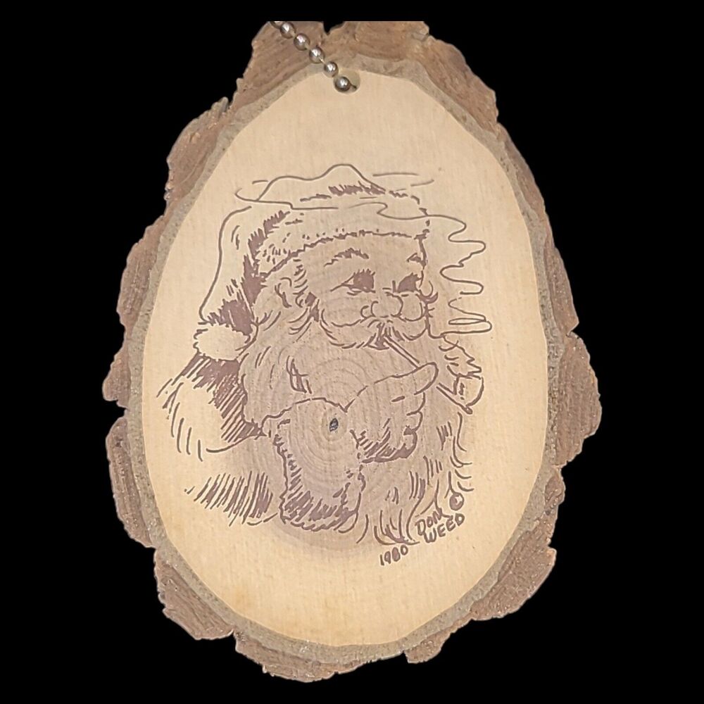 Rare Folk Artist Don Weed Signed Santa Smoking Wood Burned Christmas Decor 1980 - Picture 6 of 10